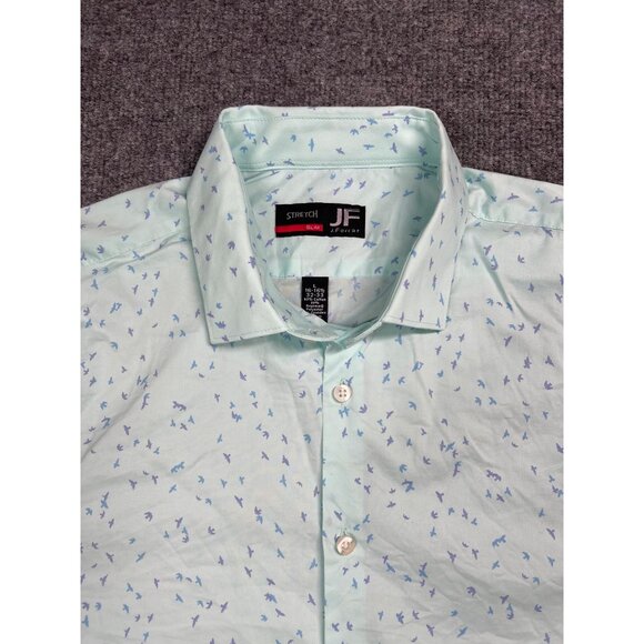JF J.Ferrar Men's Slim Fit Stretch Dress Shirt L 16-16.5 32-33 Lt blue patterned - Picture 4 of 7